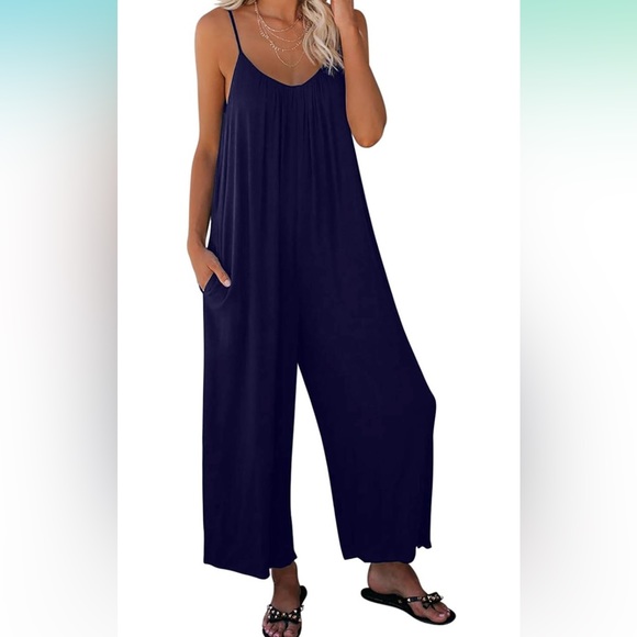 Dokotoo Pants - Tank Top Pant Jumper Romper Navy Blue Size L